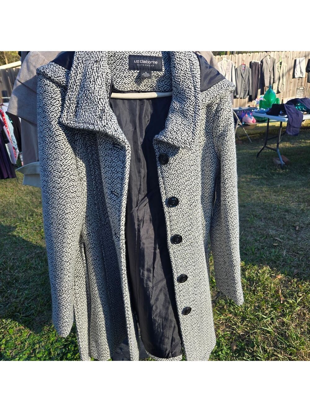 Liz Claiborne Black and White Patterned Trench Coat
